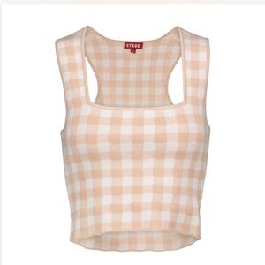 STAUD Trail Gingham Crop Top Pink White M